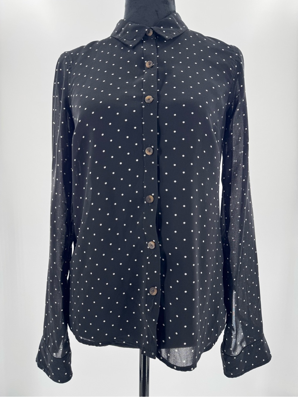 Volcom Not So Classic Black Polka Dot Button Front Blouse XS